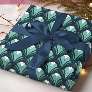 Elegantes Art Deco Blau Grün Luxus Vintage Muster Geschenkpapier