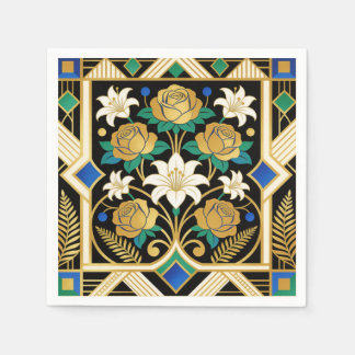 Elegantes Art Deco Blumenmuster – Goldene Rosen un Serviette