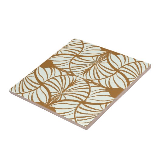 Elegantes Art Deco Brown & Mint Gouache Scallops Fliese (Seite)