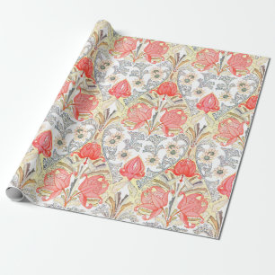 Elegantes Art Deco Coral Pink Blume Muster Geschenkpapier