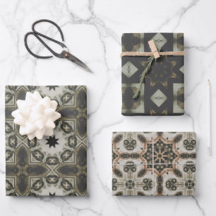 Elegantes Art Deco Earth Tones Vintages Muster Set Geschenkpapier Set