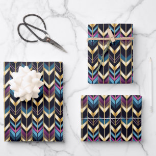 Elegantes Art Deco Fliesenmuster Geschenkpapier Set