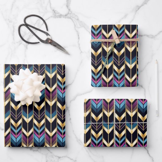 Elegantes Art Deco Fliesenmuster Geschenkpapier Set (Vorderseite)