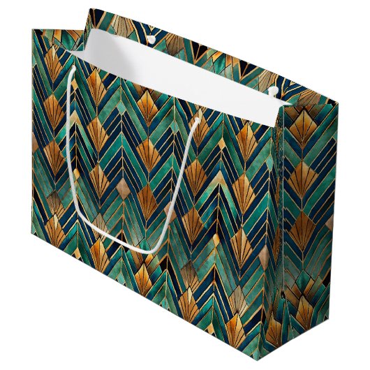 Elegantes Art Deco-Fliesenmuster  Große Geschenktüte (Vorderseite Schrägansicht)