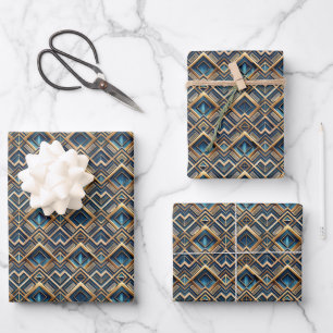 Elegantes Art Deco-Fliesenmuster-Party Geschenkpapier Set
