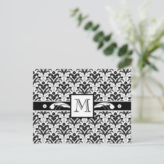 Elegantes Art Deco Floral Damask Custom Monogram Postkarte (Stehend Vorderseite)