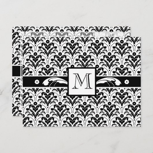 Elegantes Art Deco Floral Damask Custom Monogram Postkarte (Vorne/Hinten)