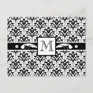 Elegantes Art Deco Floral Damask Custom Monogram Postkarte