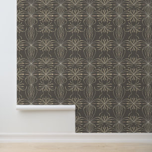 Elegantes Art Deco Floral Muster in Beige & Grau Tapete