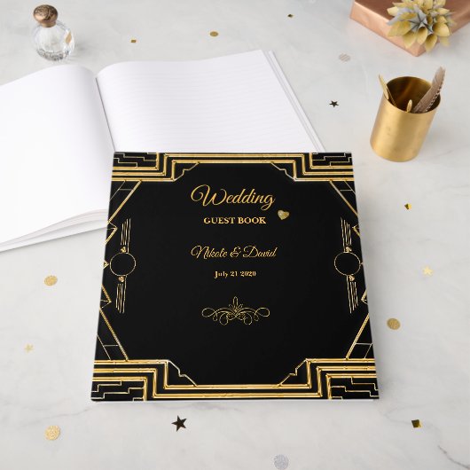 Elegantes Art Deco Gatsby Wedding Gästebuch (Vorderseite offen)