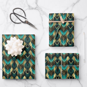 Elegantes Art-Deco-gefliestes Musterverpackungspap Geschenkpapier Set