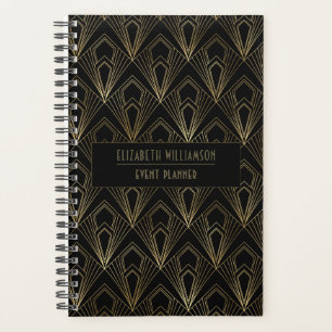 Elegantes Art Deco Geometrisches Muster Schwarz u Planer