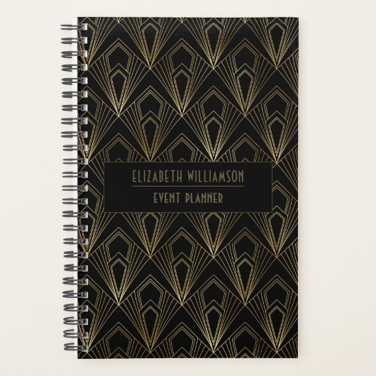 Elegantes Art Deco Geometrisches Muster| Schwarz u Planer (Vorderseite)