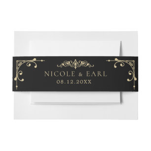 Elegantes Art Deco Gold Retro Hochzeit Schwarz Einladungsbanderole