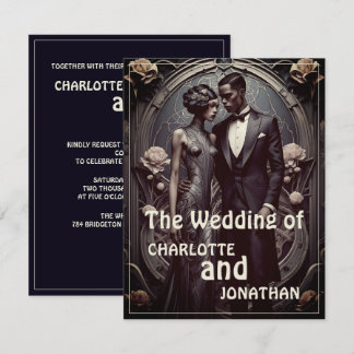Elegantes Art Deco Hochzeitspaar - Einladung
