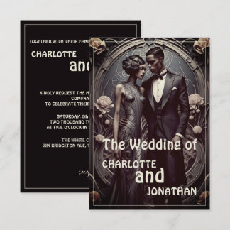 Elegantes Art Deco Hochzeitspaar - Einladung