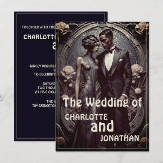 Elegantes Art Deco Hochzeitspaar - Einladung