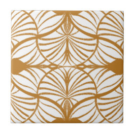 Elegantes Art Deco Mustard & White Gouache Scallop Fliese