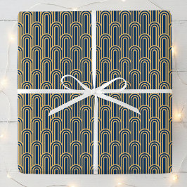 Elegantes Art Deco Muster Bögen Navy Gold Chic Geschenkpapier