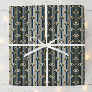 Elegantes Art Deco Muster Bögen Navy Gold Chic Geschenkpapier