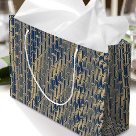 Elegantes Art Deco Muster Bögen Navy Gold Chic Große Geschenktüte
