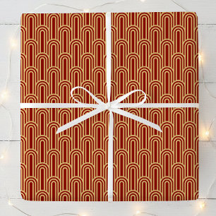 Elegantes Art Deco Muster Bögen Rot Gold Chic Geschenkpapier