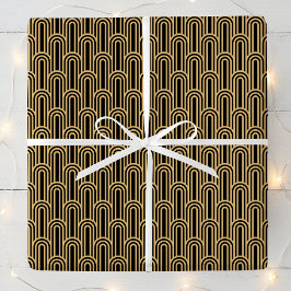 Elegantes Art Deco Muster Bögen Schwarz Gold Chic Geschenkpapier