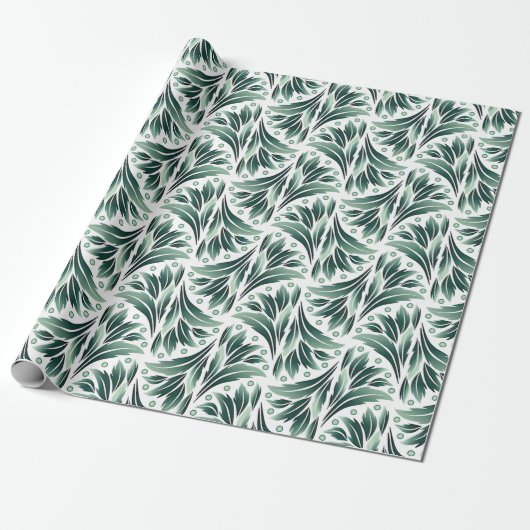 Elegantes Art Deco-Muster mit grünem Blattwerk Geschenkpapier (Ungerollt)