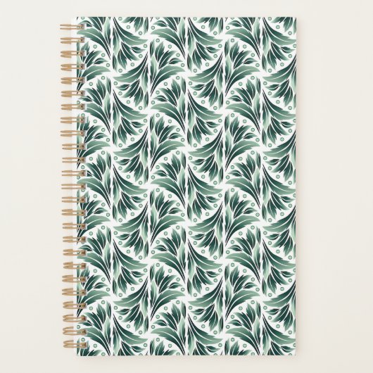 Elegantes Art Deco-Muster mit grünem Laub Planer (Vorderseite)