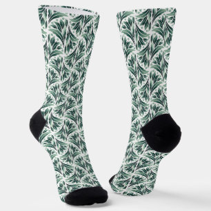 Elegantes Art Deco-Muster mit grünem Laub Socken