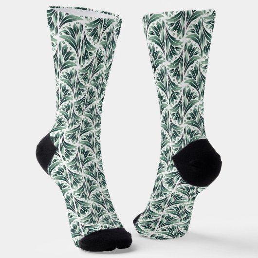 Elegantes Art Deco-Muster mit grünem Laub Socken (Gewinkelt)