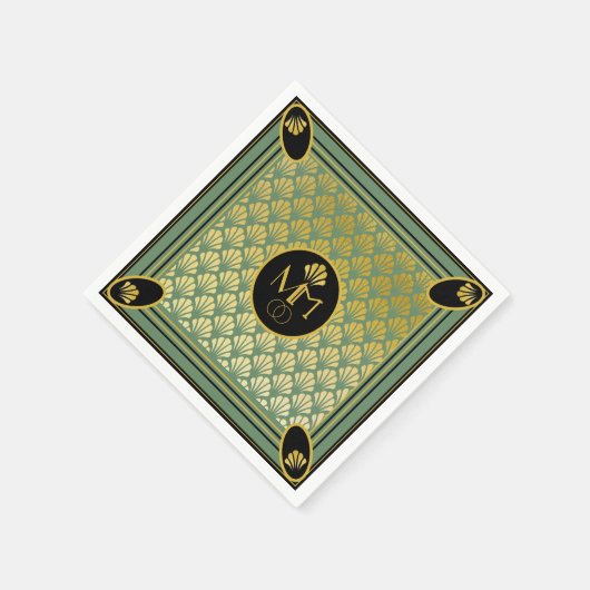 Elegantes Art Deco Muster Mongram Wedding Serviette (Ecke)