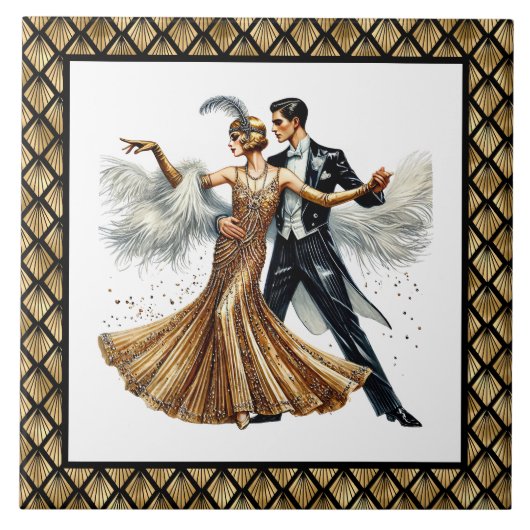 Elegantes Art Deco Paar Fliese (Vorderseite)