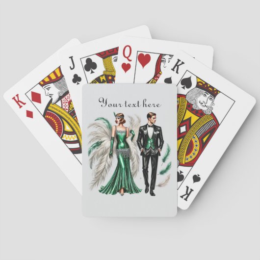 Elegantes Art Deco Paar fügt Text hinzu Spielkarten (Rückseite)