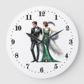 Elegantes Art Deco Paar Große Wanduhr (Vorderseite)