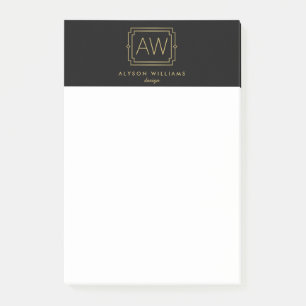 Elegantes Art Deco Professional Monogramm Schwarz/ Post-it Klebezettel