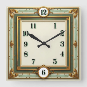 Elegantes Art Deco Quadratische Wanduhr