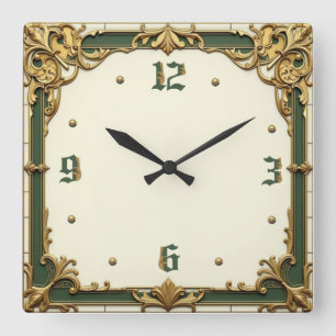 Elegantes Art Deco Quadratische Wanduhr