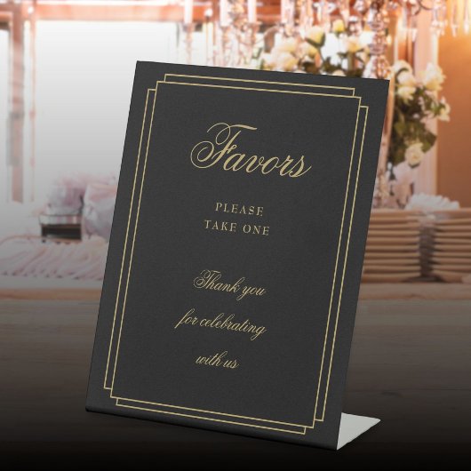 Elegantes Art Deco Schwarz und Gold Script Favorit Sockelschild