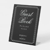 Elegantes Art Deco Schwarz-Weiß Gästebuch Sockelschild (Vorderseite)