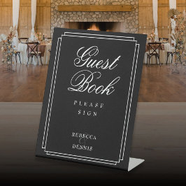 Elegantes Art Deco Schwarz-Weiß Gästebuch Sockelschild