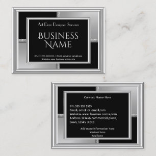 Elegantes Art Deco Silber Schwarz Geometrisches Me Visitenkarte