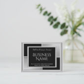 Elegantes Art Deco Silver Black Geometric Metal Visitenkarte (Stehend Vorderseite)
