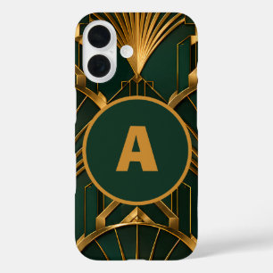 Elegantes Art Deco Smaragdgrün Gold Monogramm iPho iPhone 16 Hülle