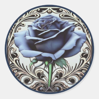 Elegantes Art Nouveau Blaue Rosen Design Runder Aufkleber