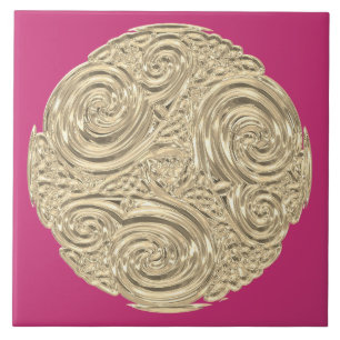 Elegantes Art Nouveau Gold Fuschia Rosa Medaillon Fliese