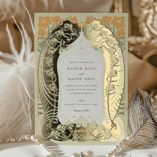 Elegantes Art Nouveau Hochzeitsblumendesign Folieneinladung