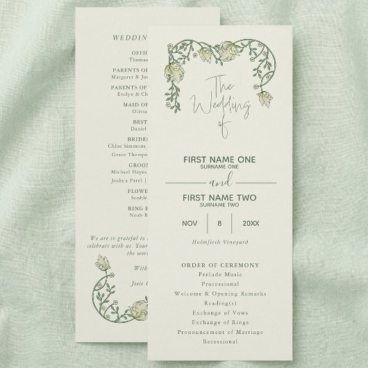 Elegantes Art Nouveau Hochzeitsprogramm mit floral Programm