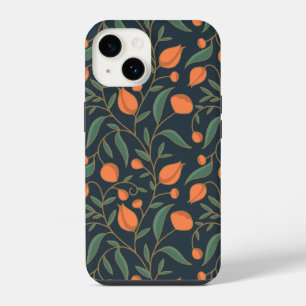Elegantes Art Nouveau Orange Blumig Handgezeichnet iPhone 14 Hülle
