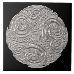 Elegantes Art Nouveau-Silber-Schwarz-Medaillon Fliese